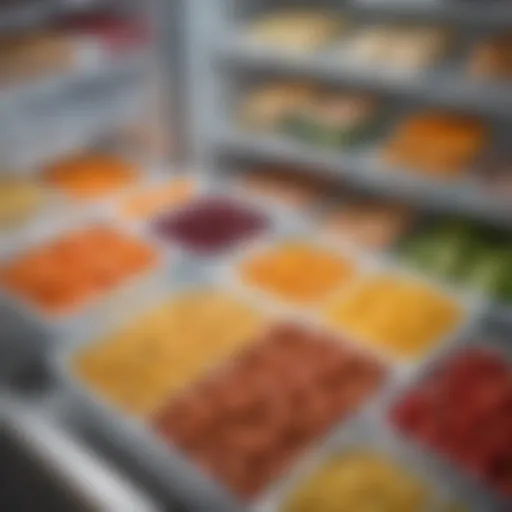 Colorful assortment of frozen meals in a well-organized freezer