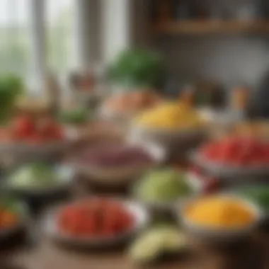 A collection of fresh ingredients laid out for meal preparation.