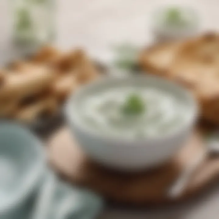 Bowl of tzatziki sauce accompanied by pita bread