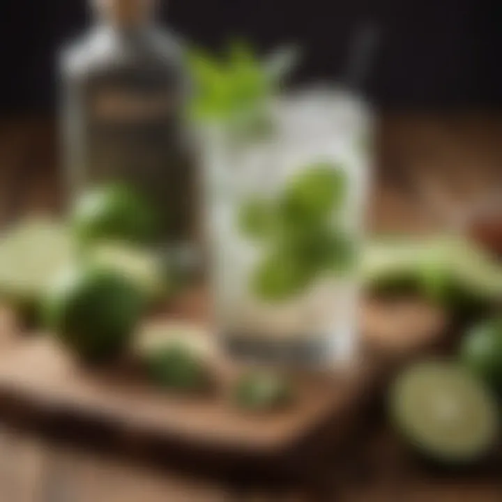 Artfully presented mojito on a wooden bar top, showcasing its allure.