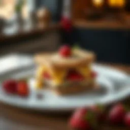 An elegantly plated Monte Cristo sandwich with a side of fresh berries