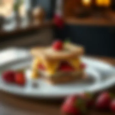 Elegantly Plated Monte Cristo Sandwich An elegantly plated Monte Cristo sandwich with a side of fresh berries