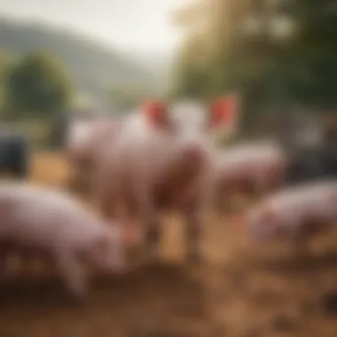 A farm landscape representing ethical pork sourcing and sustainability practices