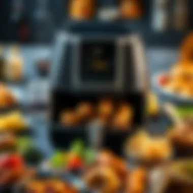 Ninja air fryer with various food items arranged around