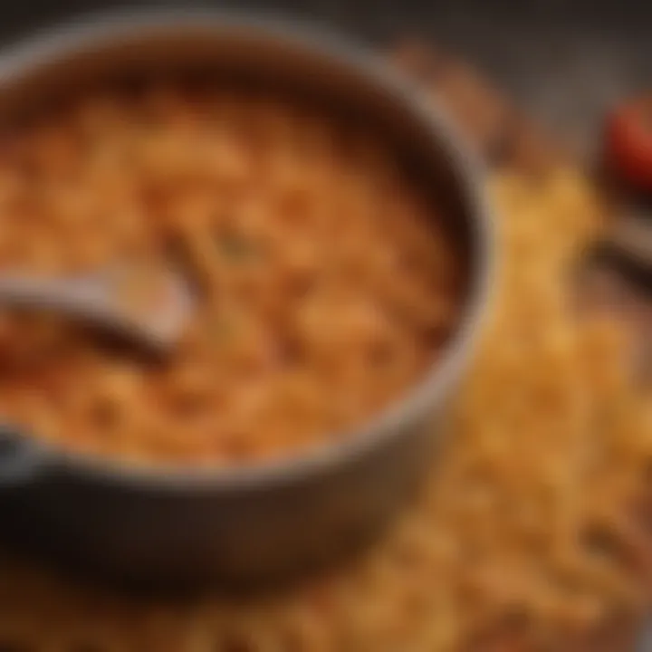 Close-up of a pot containing no boil pasta simmering in rich sauce