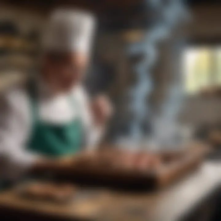 Chefs in action, demonstrating the unique smoking techniques in a vibrant kitchen setting.