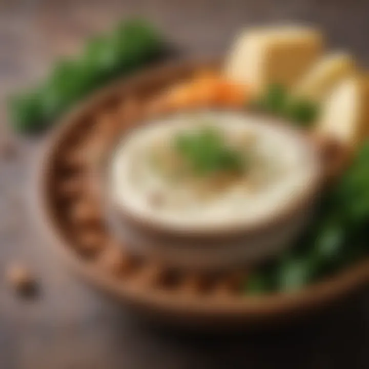 A close-up of creamy nut-free vegan cheese in a bowl, garnished with herbs