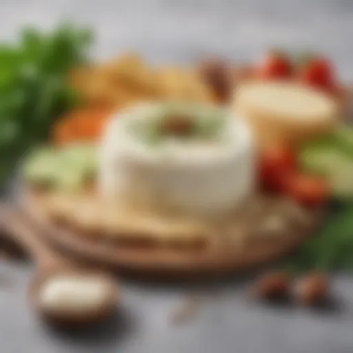 A vibrant spread of various nut-free vegan cheeses with fresh herbs and vegetables