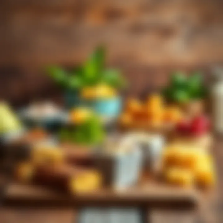 Healthy Snack Selection A rustic wooden table adorned with a selection of healthy snack options that tantalize the taste buds.