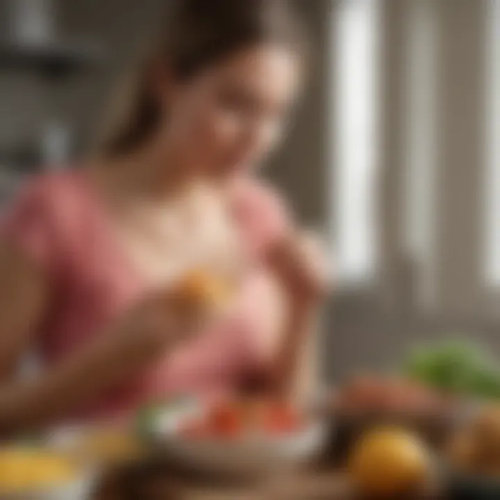 A serene pregnant woman enjoying a healthy meal, highlighting the importance of nutrition during pregnancy.