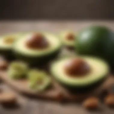 Close-up of healthy fats like avocados and nuts