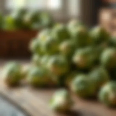 Fresh Brussels Sprouts Freshly harvested Brussels sprouts on a wooden table