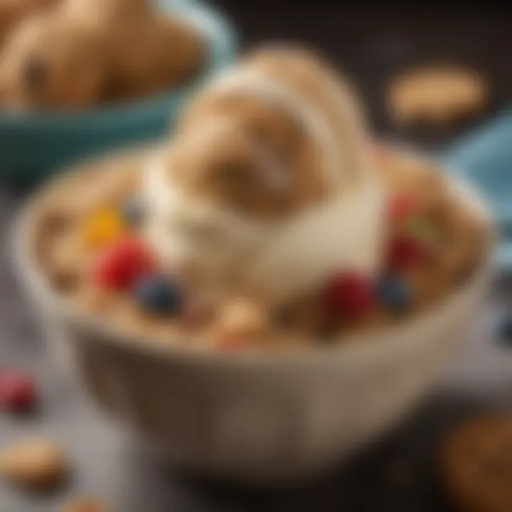 A sumptuous bowl of oatmeal cookie ice cream adorned with colorful toppings.