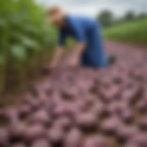 Vibrant Okinawa purple sweet potatoes ready for harvest