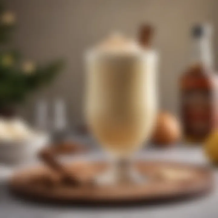 A close-up of a glass of eggnog with a hint of whiskey, illustrating a classic pairing.