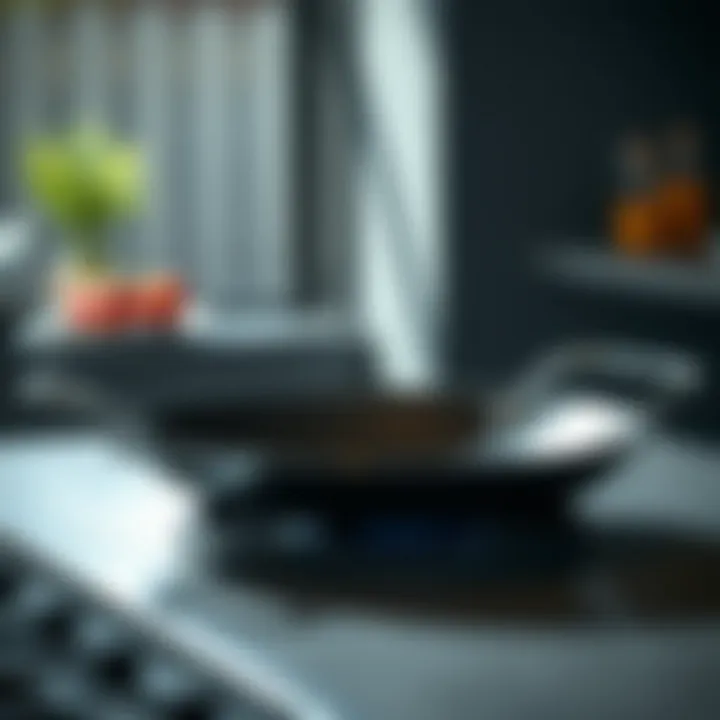 Elegant Design of a Paella Pan A pristine paella pan showcasing its shiny surface and unique design