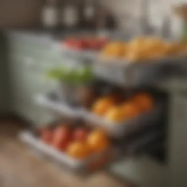 Organized kitchen space featuring colander bins in action