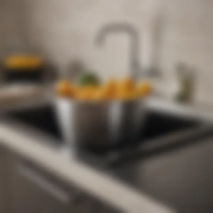 Sleek colander bin integrated into a modern kitchen setup