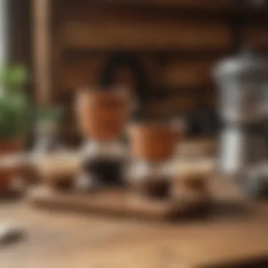 Different types of camping coffee filter holders displayed on a wooden table, emphasizing variety and choice.