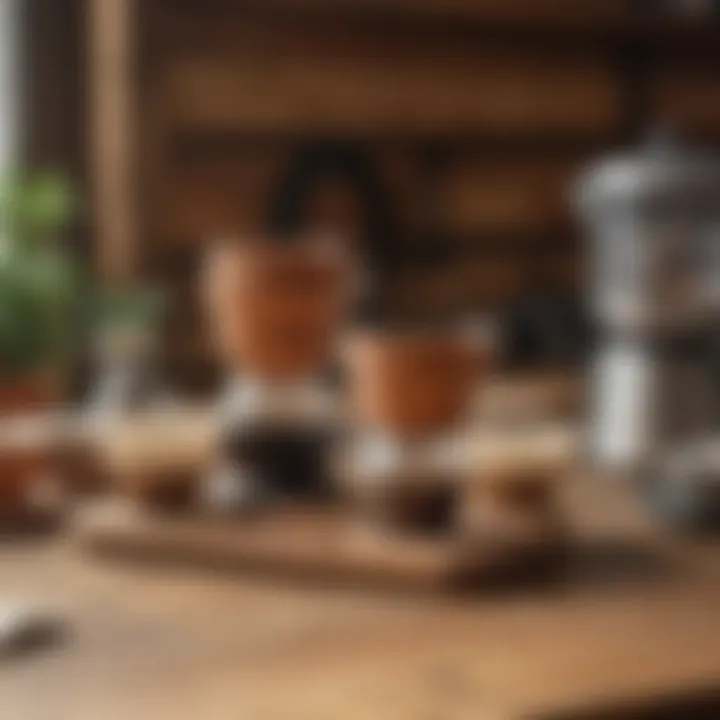 Different types of camping coffee filter holders displayed on a wooden table, emphasizing variety and choice.