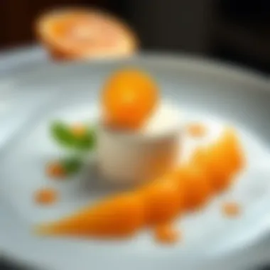 Creative Expression in Orange Dessert Presentation A beautifully plated orange dessert, embodying creativity