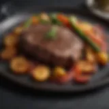 A beautifully plated organic steak with vibrant vegetables