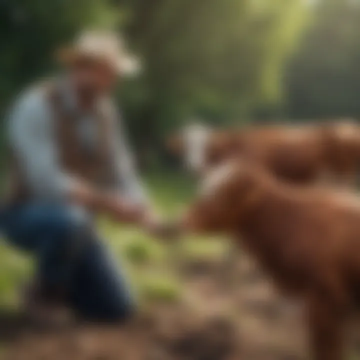 A farmer showcasing organic cattle in a sustainable environment