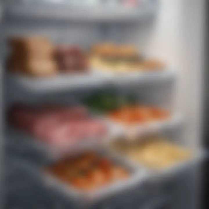 An organized freezer showcasing neatly stacked high protein meals for easy access.