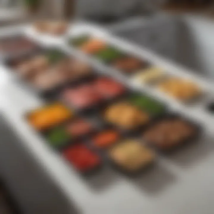 An organized kitchen workspace showcasing the use of trays for efficient meal prep.