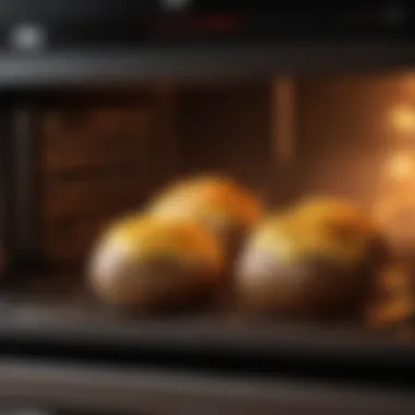 Oven set at the ideal temperature with a baking potato inside, radiating warmth and anticipation.