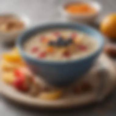 A bowl of Passover hot cereal garnished with fresh fruits and nuts