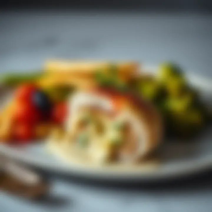 Elegant Plating of Stuffed Chicken Beautifully plated stuffed chicken breast with a side of vegetables