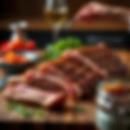 Selection of high-quality pork ribs arranged on a wooden cutting board