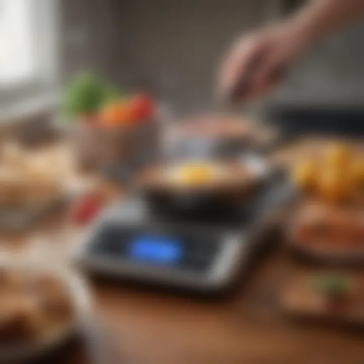 A portable induction burner in action with delicious food