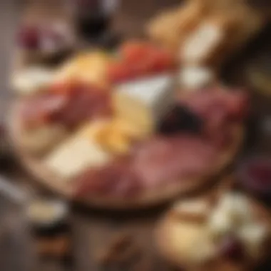 Cheese and Charcuterie Delight Elegant cheese and charcuterie board featuring a variety of cheeses, meats, and fruits