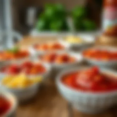 Exploring Flavor Variations Variations of pasta sauce displayed in small bowls