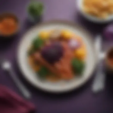 An elegant display of a purple carrot pre-made meal ready to be enjoyed, emphasizing convenience and aesthetic appeal.