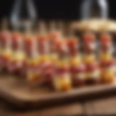 Artfully plated mini cheese and meat skewers, ideal for entertaining.