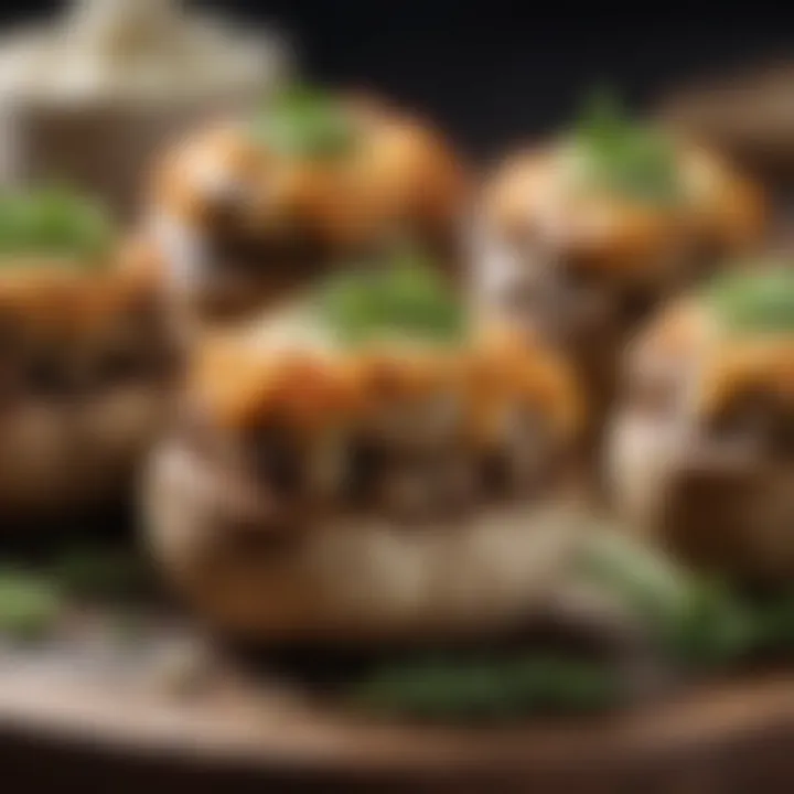 Close-up of stuffed mushrooms with herbs and cheese, a perfect low-carb delight.