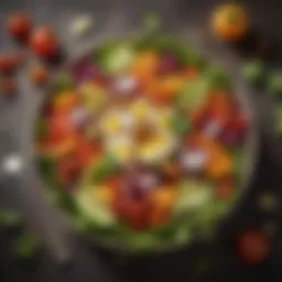 A vibrant salad bowl filled with fresh vegetables and lean protein