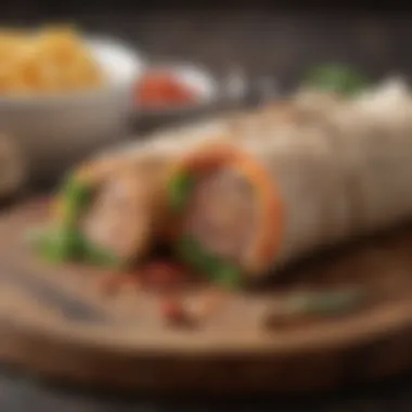 An assortment of whole grain wraps filled with healthy ingredients