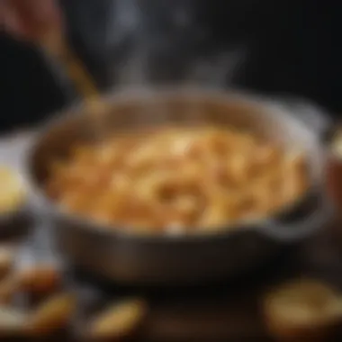 Frying potatoes in a pot with bubbling oil, showcasing ideal frying temperature