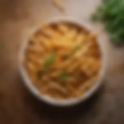 Golden, crispy fries arranged in a bowl, garnished with fresh herbs