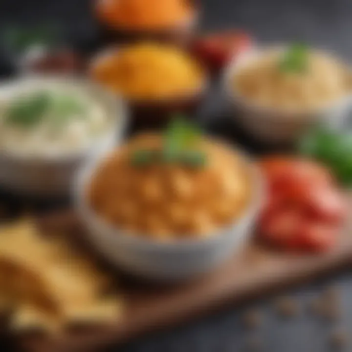 A spread of colorful dips made from chickpeas, showcasing versatility in vegetarian diets.