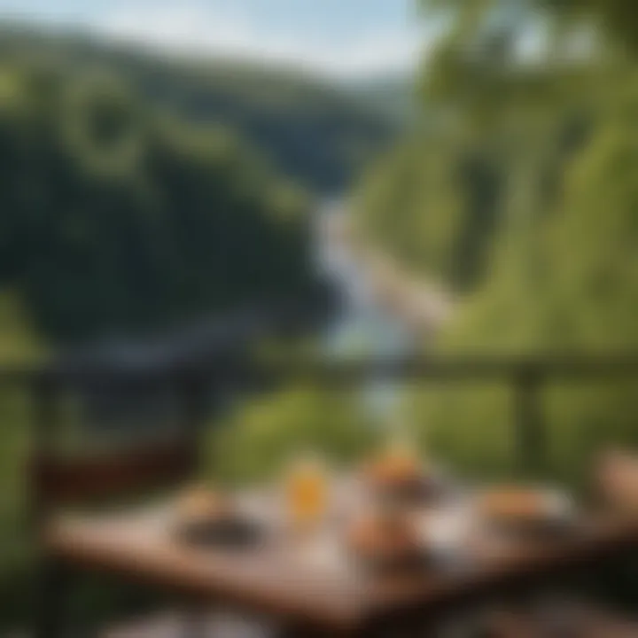 A scenic view from a restaurant overlooking the picturesque Quechee landscape