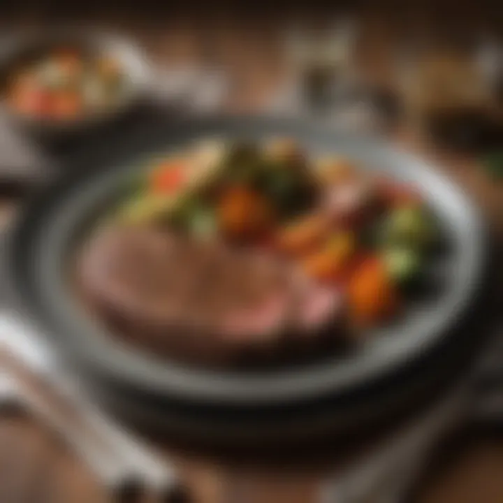 An elegant table setting featuring a delicious steak with sautéed vegetables, ideal for a keto dinner.