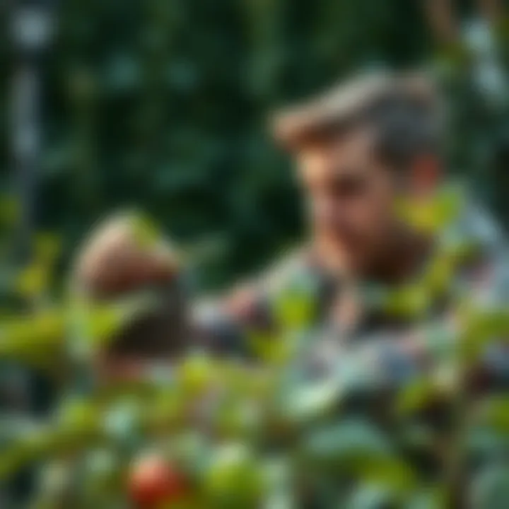 Gardener Examining Distressed Plant A gardener examining a plant for signs of distress