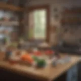 A well-organized kitchen workspace with tools and ingredients neatly arranged.