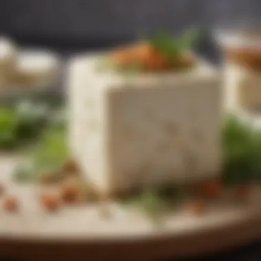 Close-up of fresh tofu with herbs and spices