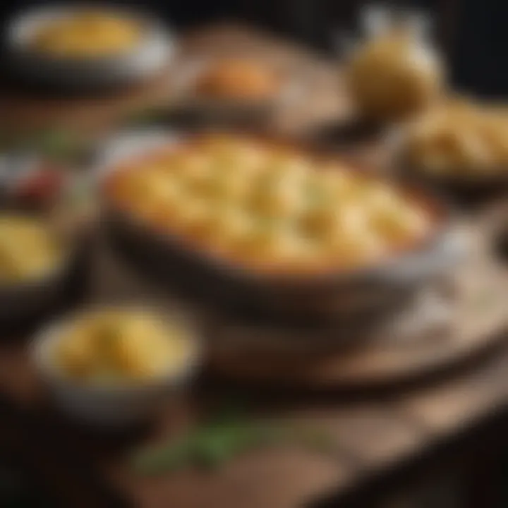 Nutritional breakdown of scalloped potatoes displayed creatively on a wooden table.